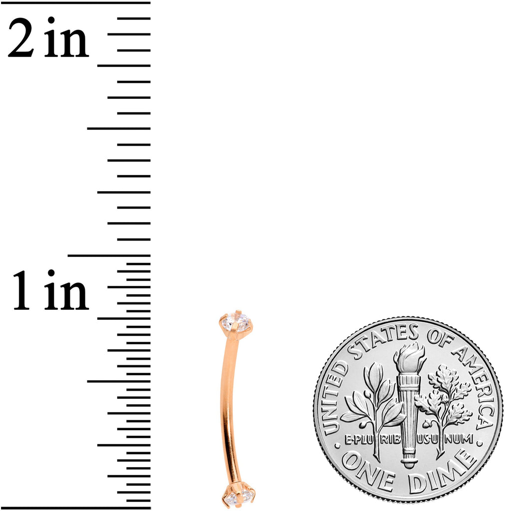 16G 9/16 Clear CZ Gem End Rose Gold Tone Curved Barbell