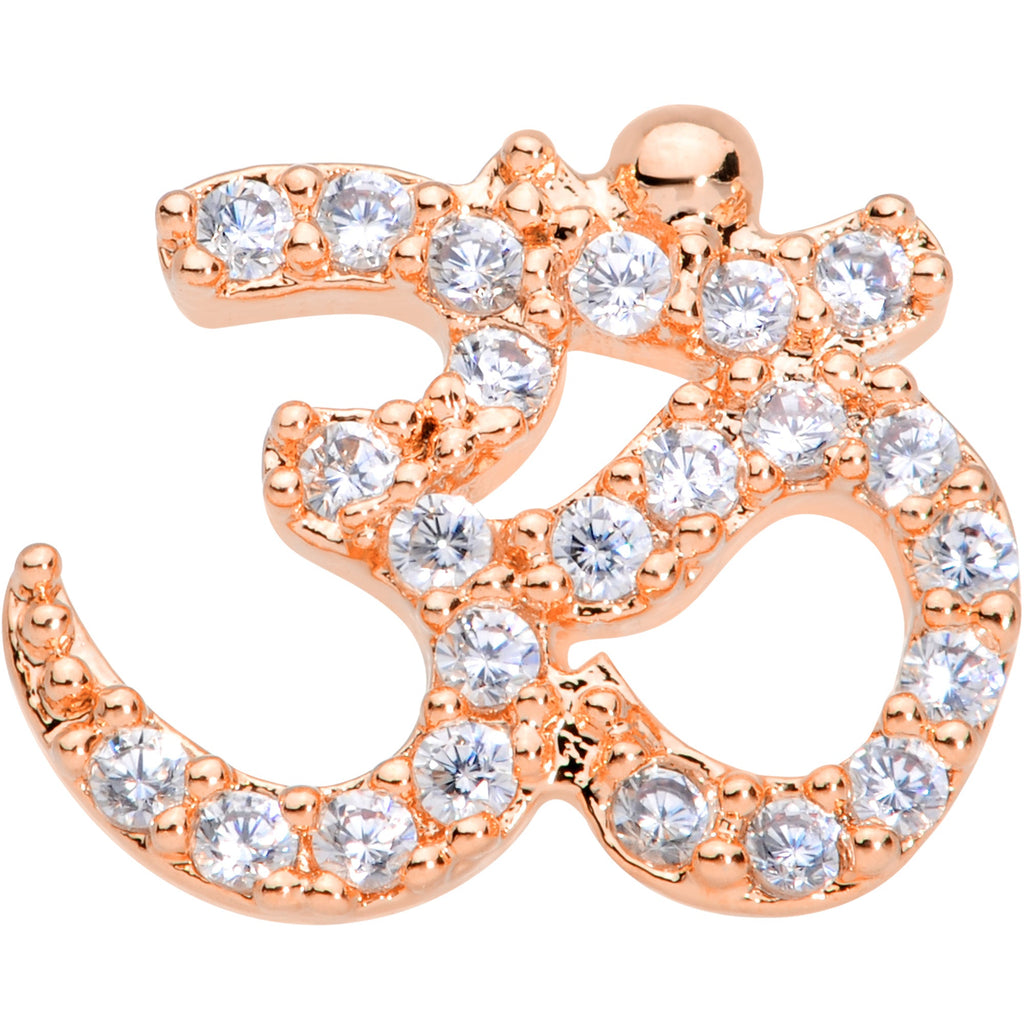 18G 3/8 Clear CZ Gem Rose Gold Tone Amazing Om Nose Hoop