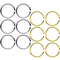 18G 5/16 Steel Gold Tone Anodized Seamless Circular Ring Set of 12