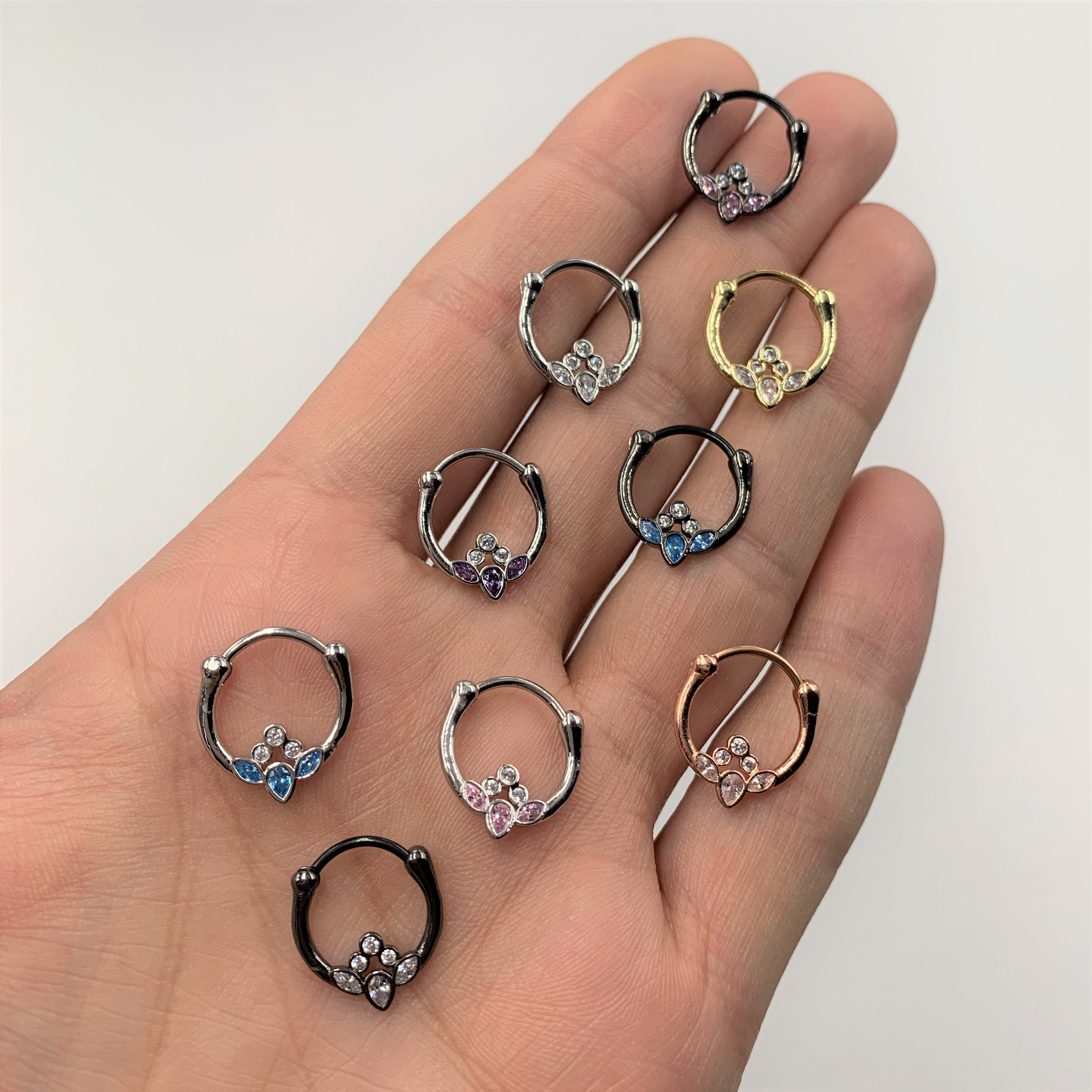16G 3/8 Clear Purple Gem Classic Cluster Septum Clicker