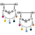 14G 9/16 Multicolor Gem Star Dangle Nipple Ring Set