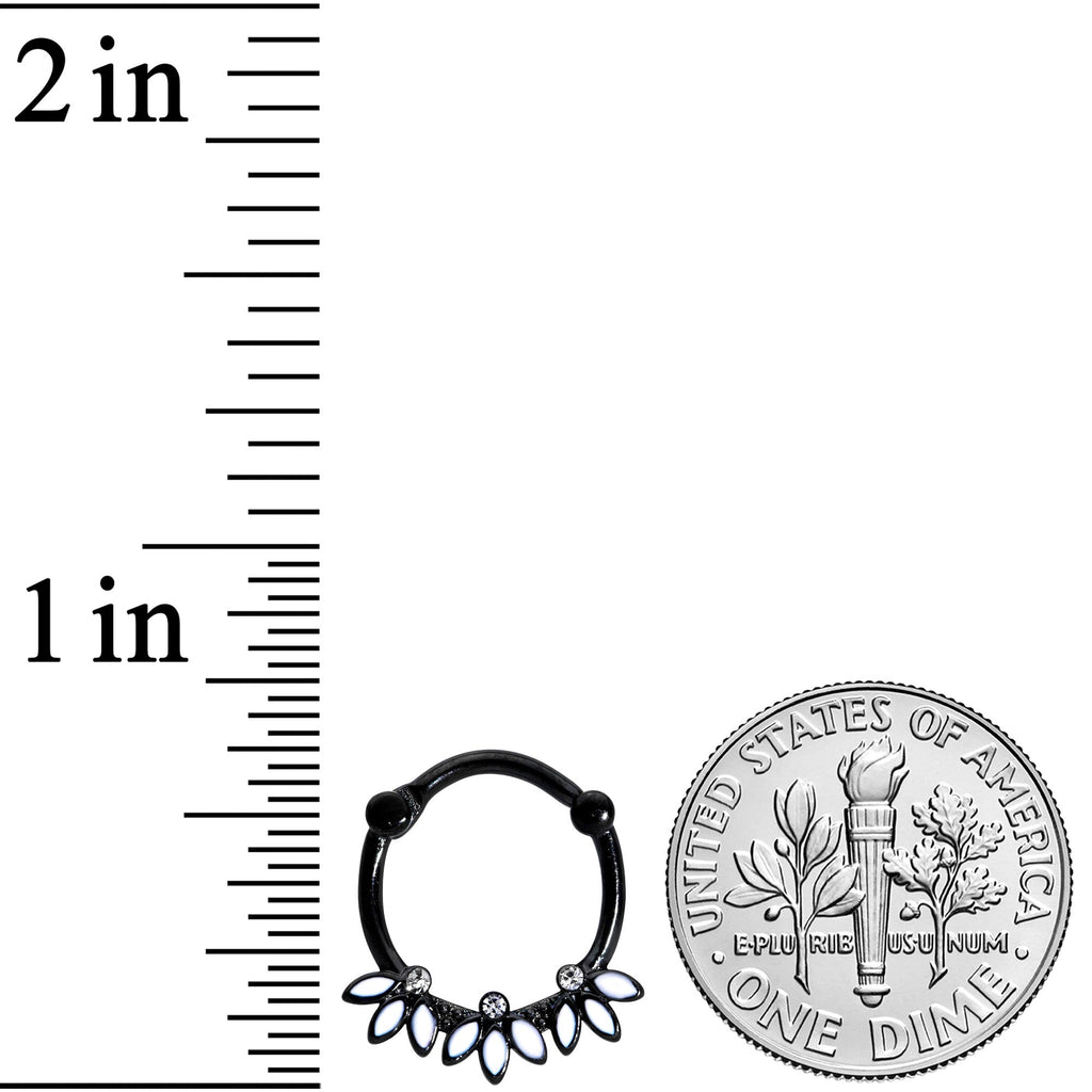 16G 3/8 Clear Gem Black White Leaves Cartilage Clicker