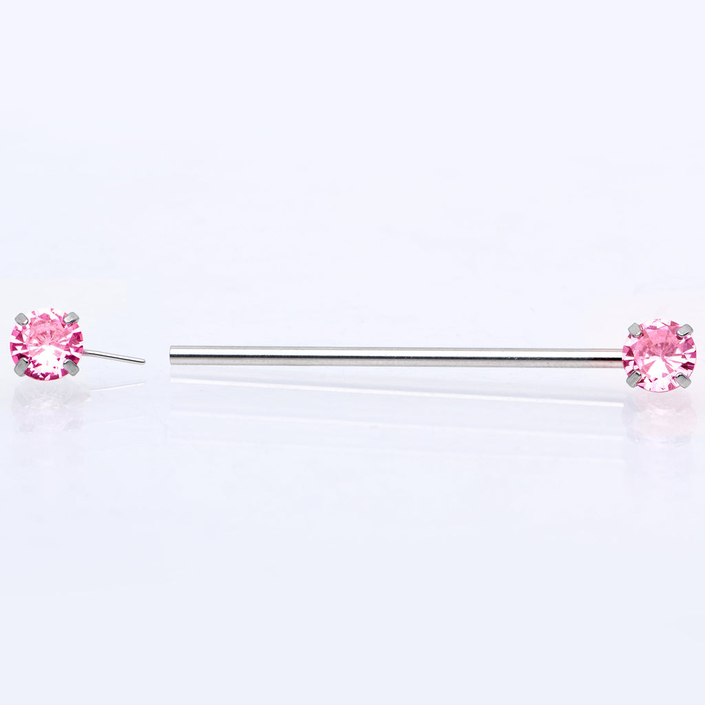 14G Pink CZ Gem Threadless Industrial Barbell 38mm