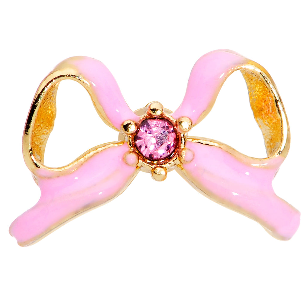 16G 5/16 Pink Gem Gold Tone Pink Bow Labret Monroe Tragus