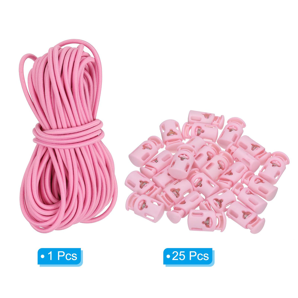 PATIKIL 10 Yard Elastic Bungee Cord & Cord Lock, Pink, 25 Pack