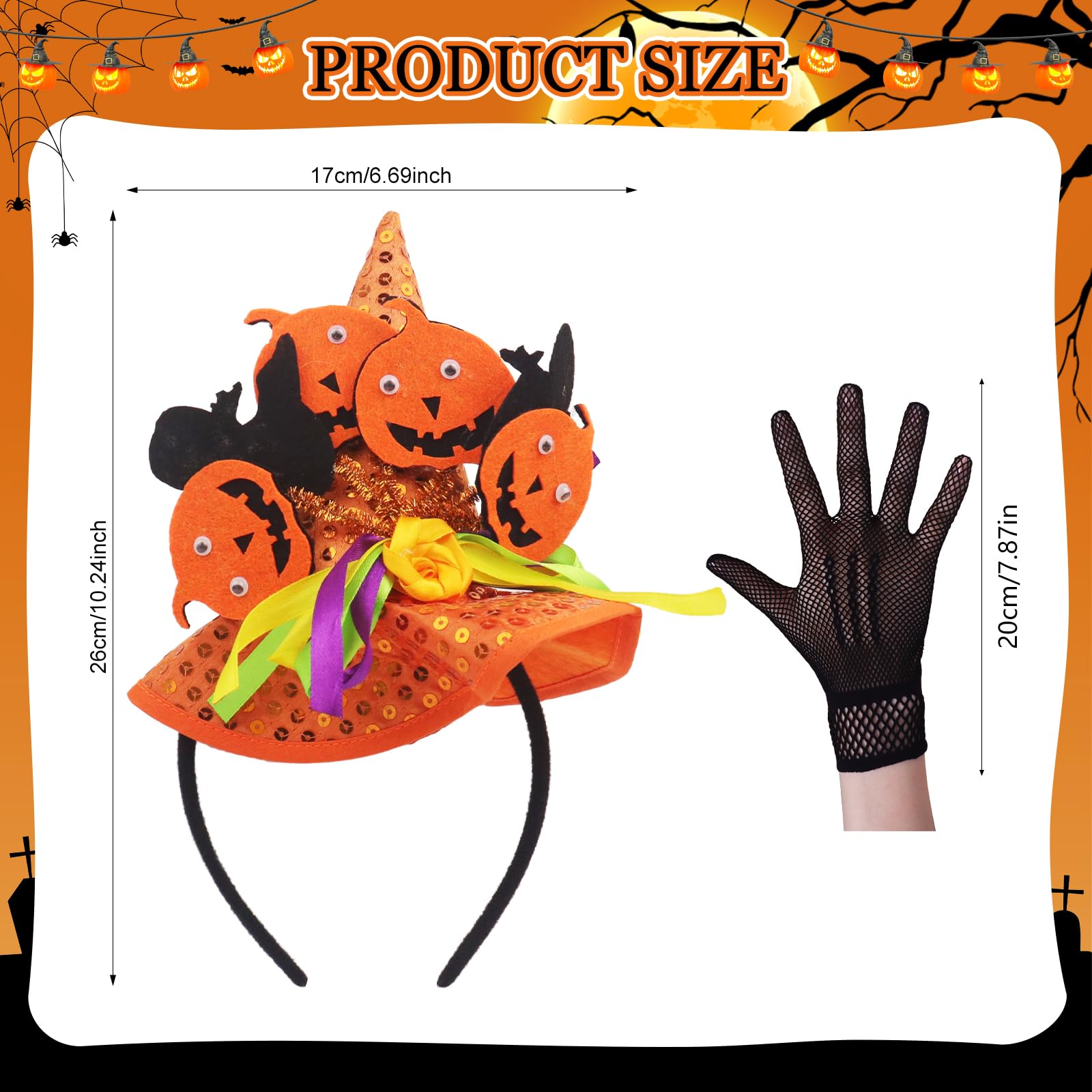 HyperFun Halloween Witch Hat Headband Orange Cartoon Womens Accessory
