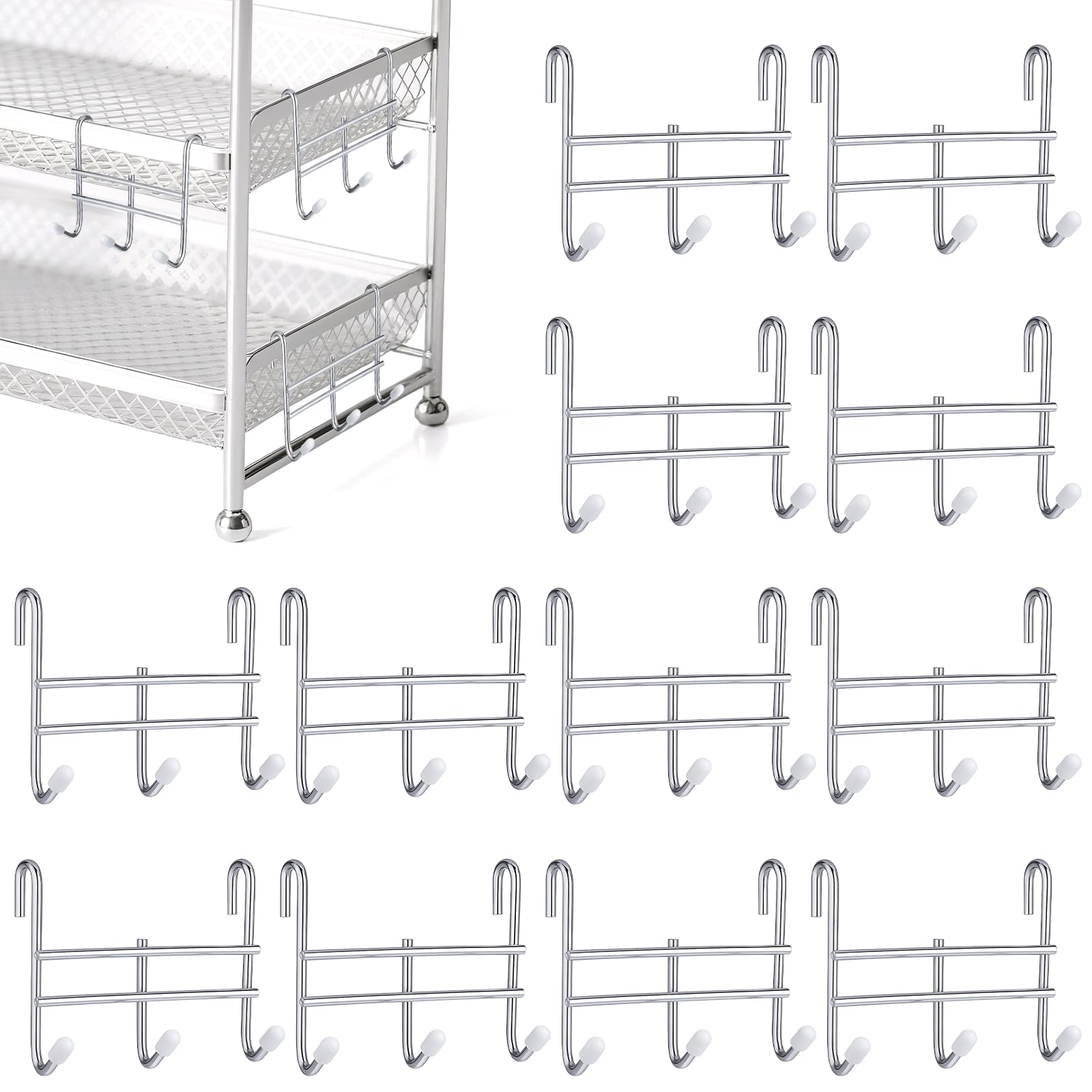 Dimeho 12pcs 3 Hook Wire Shelving Attachment Silver 3.74x3.27x1.38in