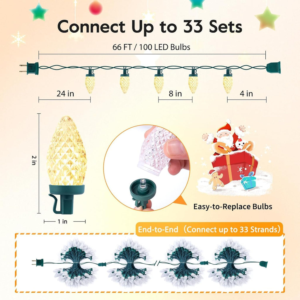 Brightown C9 LED Christmas String Lights 66ft 100 LED Warm White