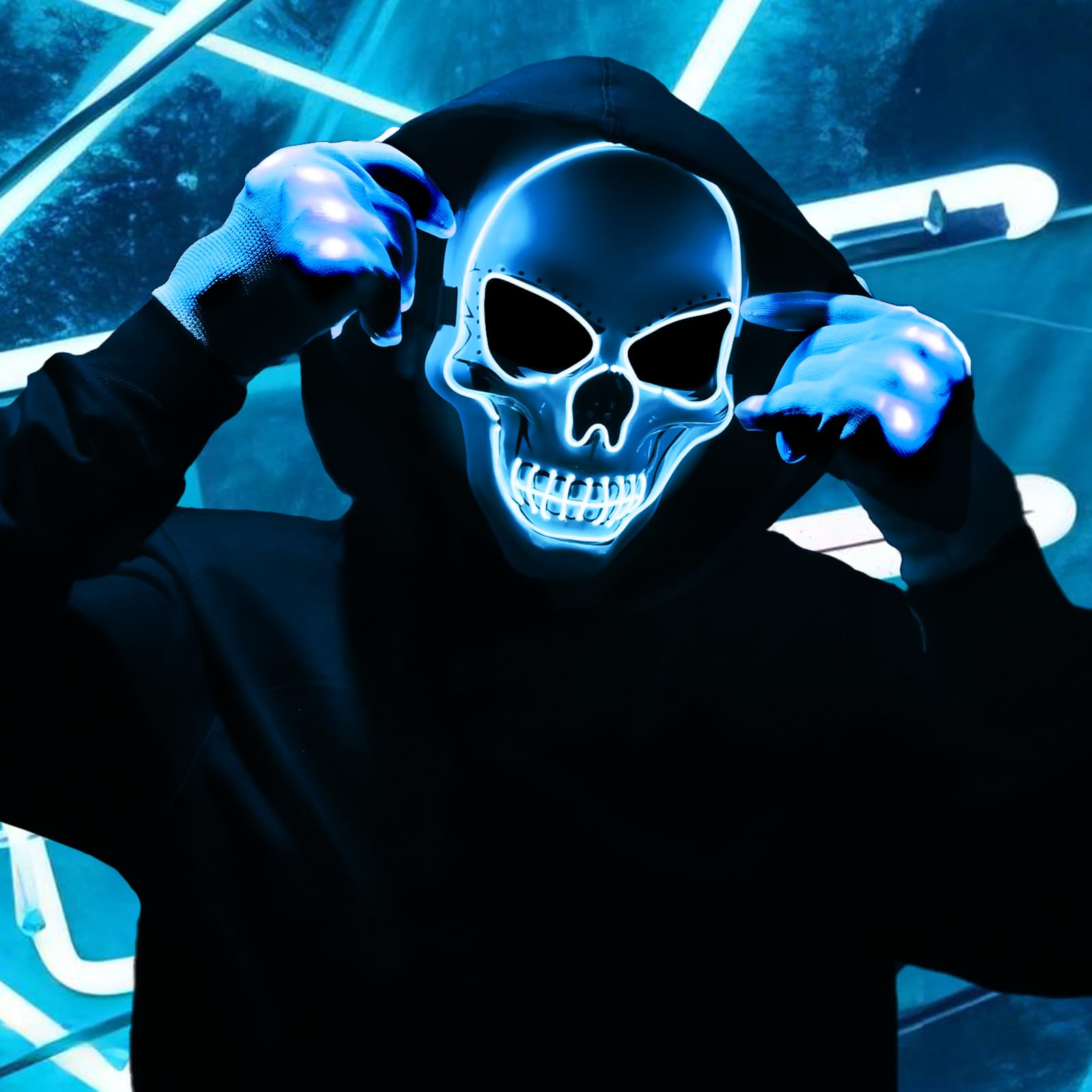 Waipfaru Halloween Scream Mask with Gloves Blue 2PCS Plastic