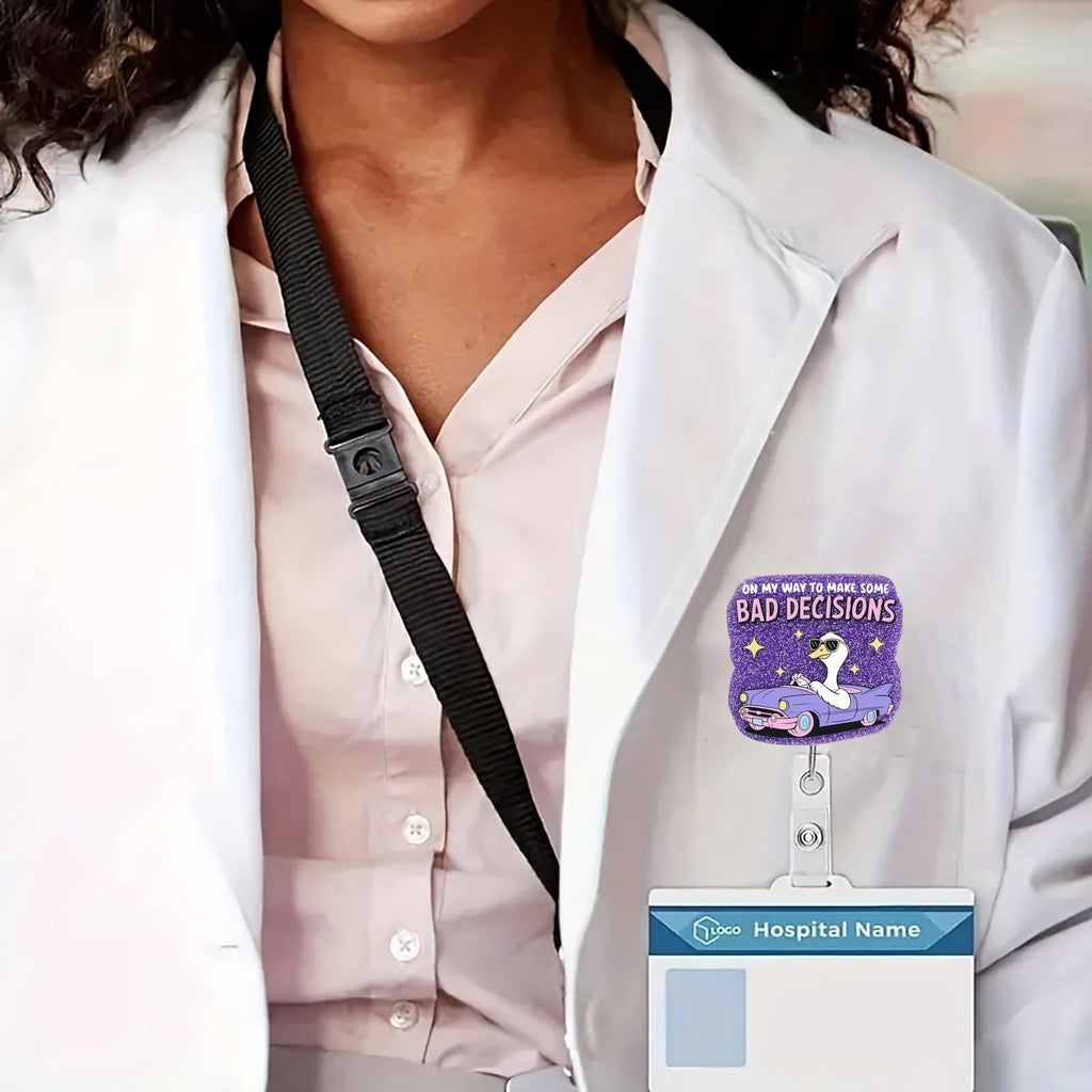 CHAONENG Funny Silly Goose Badge Reel Retractable Clip Medical Nurse Purple