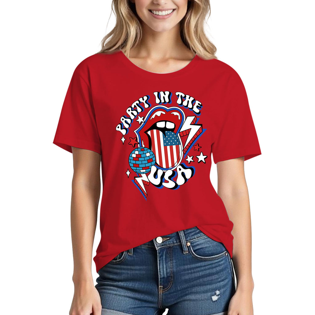 Solatria 4th of July Shirts Women USA Flag Cotton Crew Neck Red XL