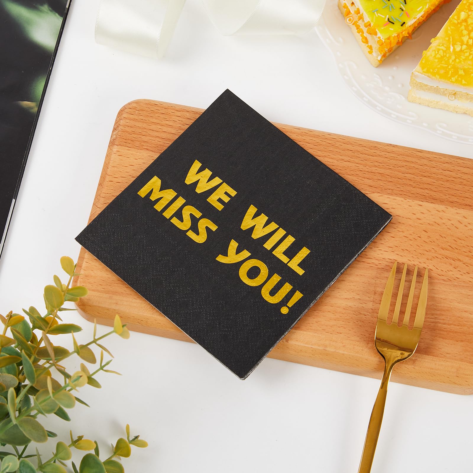 Sllyfo Retirement Party Napkins 5x5in 50PK Black Gold Farewell Decor