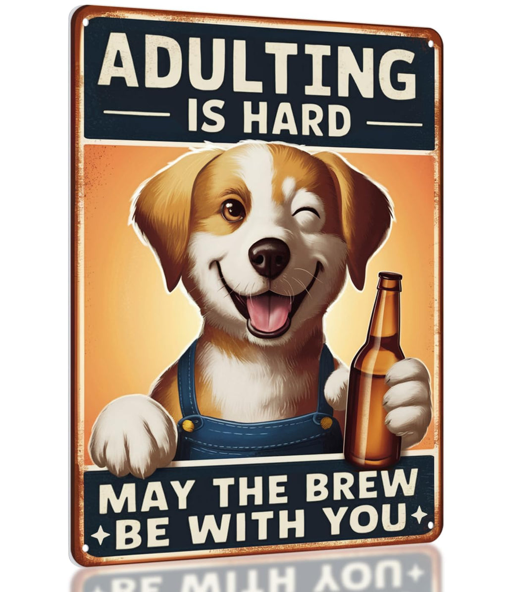 Opix Design Funny Metal Bar Sign Dog Beer Humorous Wall Decor 8.3x11in
