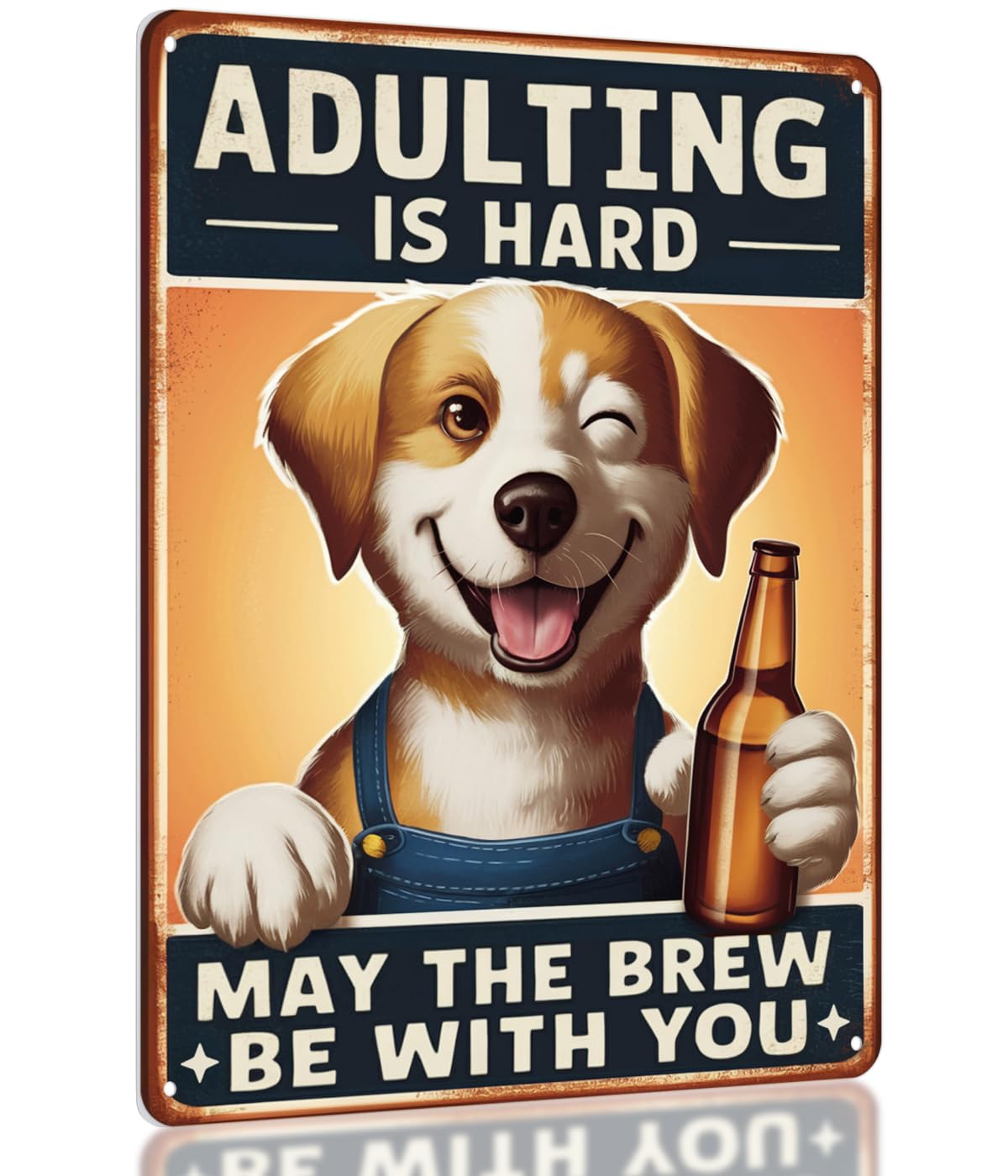 Opix Design Funny Metal Bar Sign Dog Beer Humorous Wall Decor 8.3x11in
