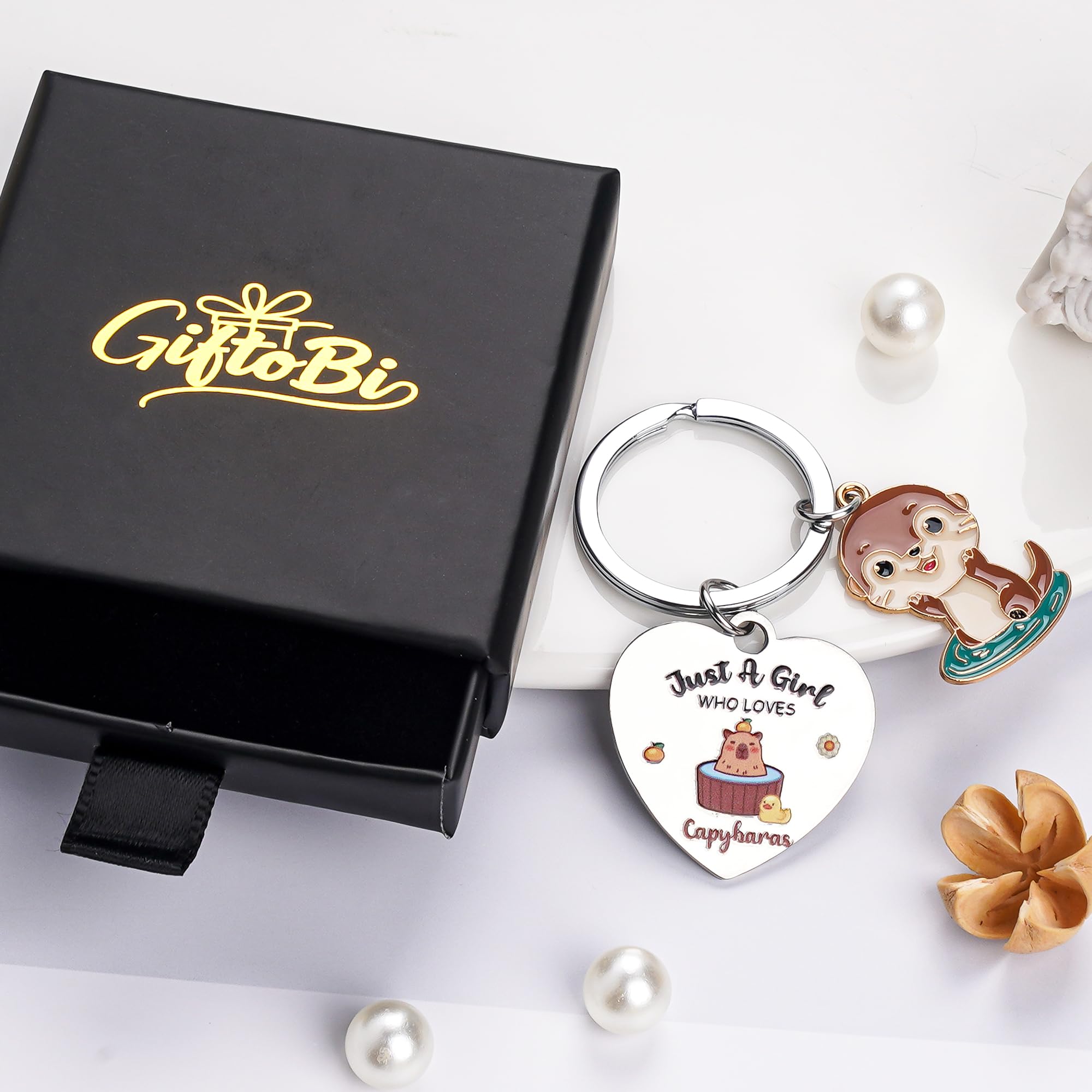 GiftoBi Capybara Animal Keychain Stainless Steel 3x3cm Silver B Unisex