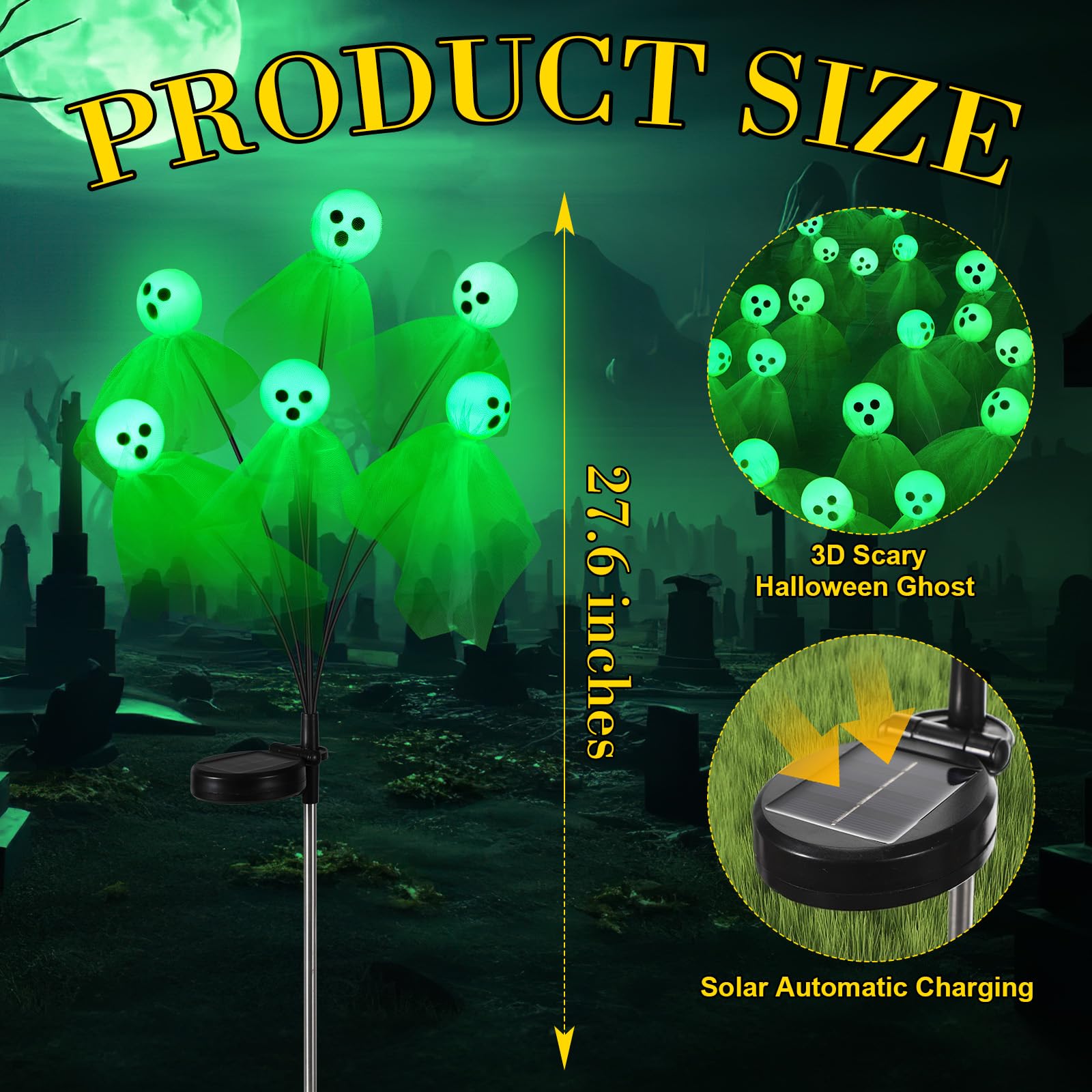 VIHOSE 6 Pack 36 LED Green Solar Halloween Ghost Pathway Lights Outdoor