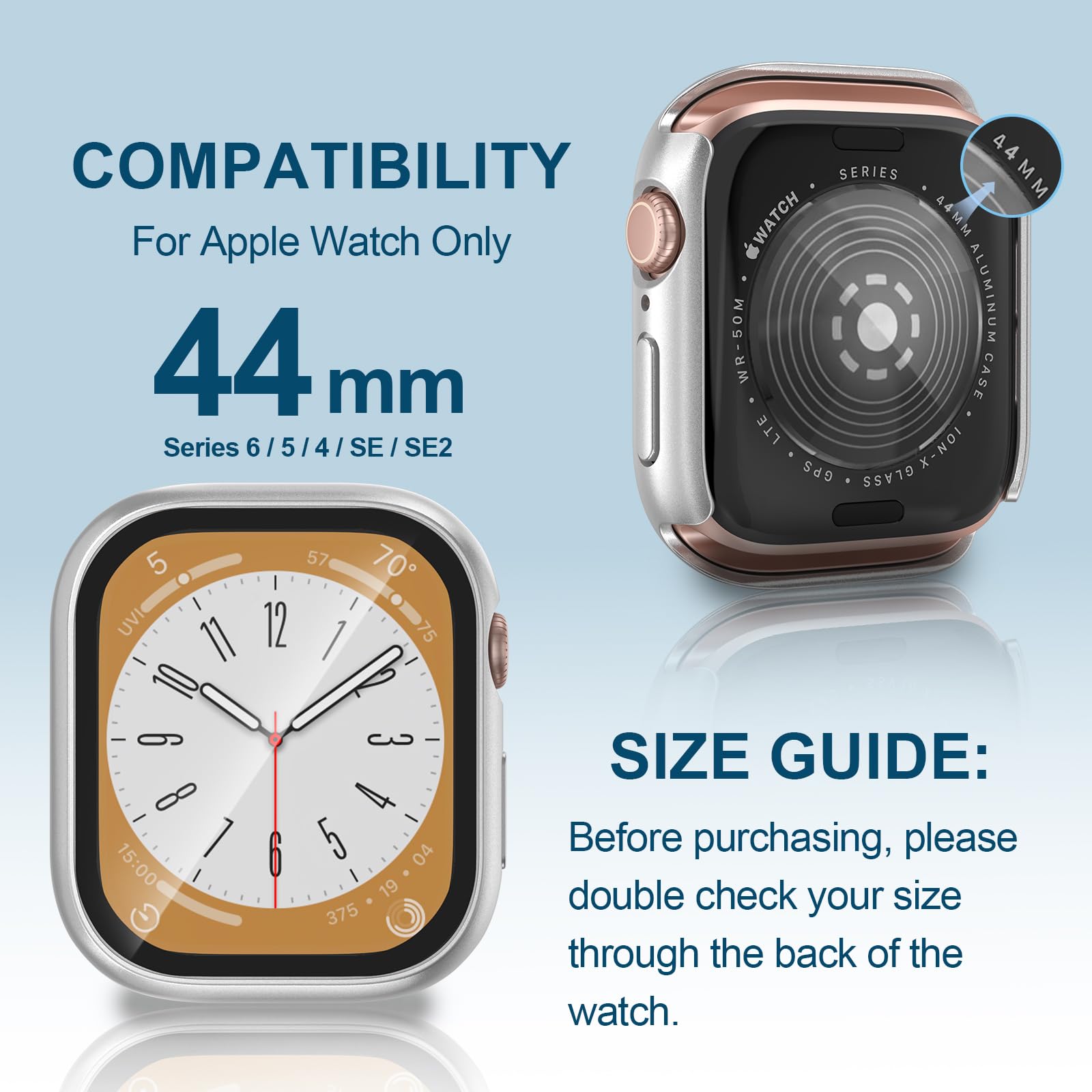 YIJDACASE Apple Watch SE/SE2/SE3 Series 4-6 44mm Silver Case Cover