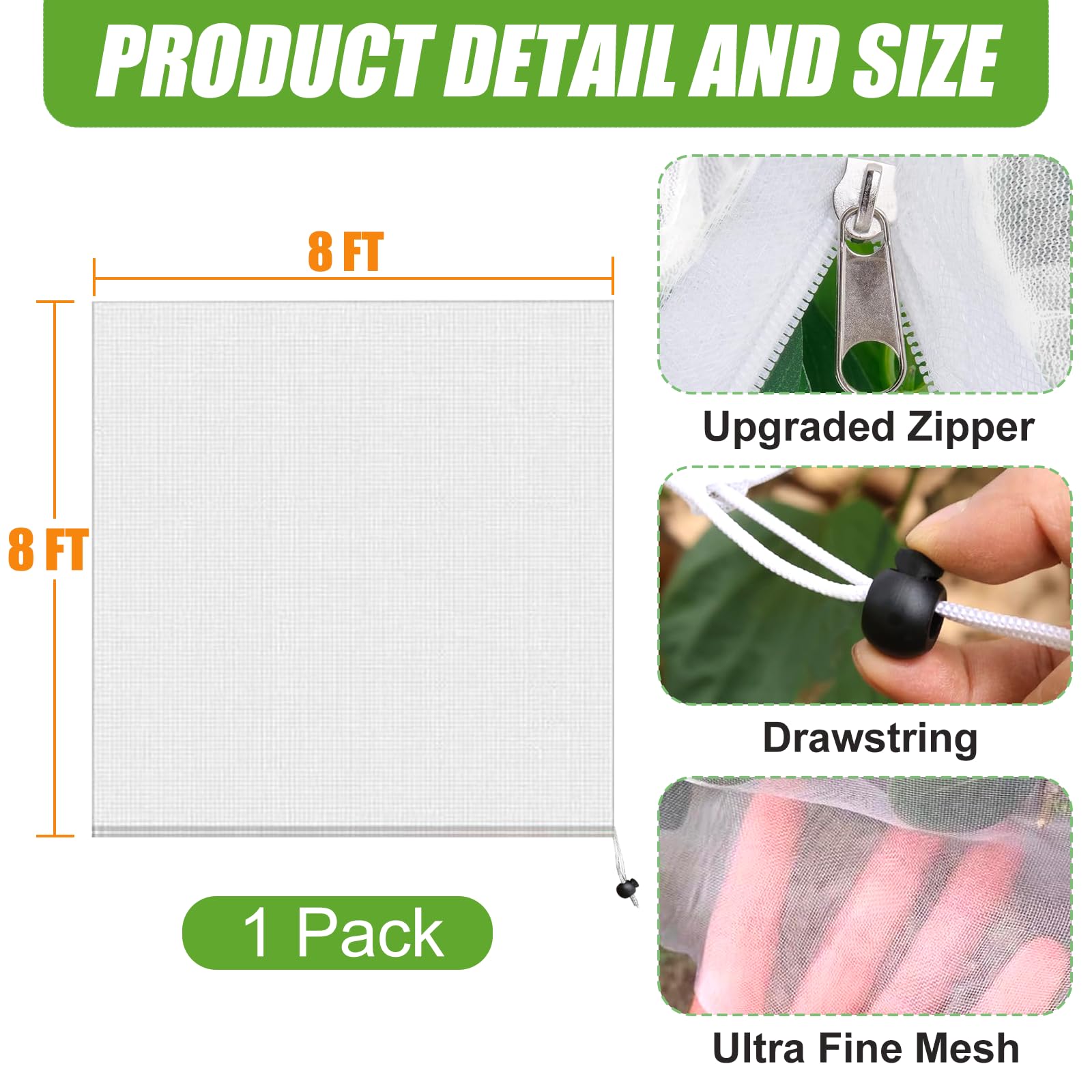 H.Romo Fruit Tree Netting 8x8ft Clear Garden Bird Pest Barrier 1 Pack