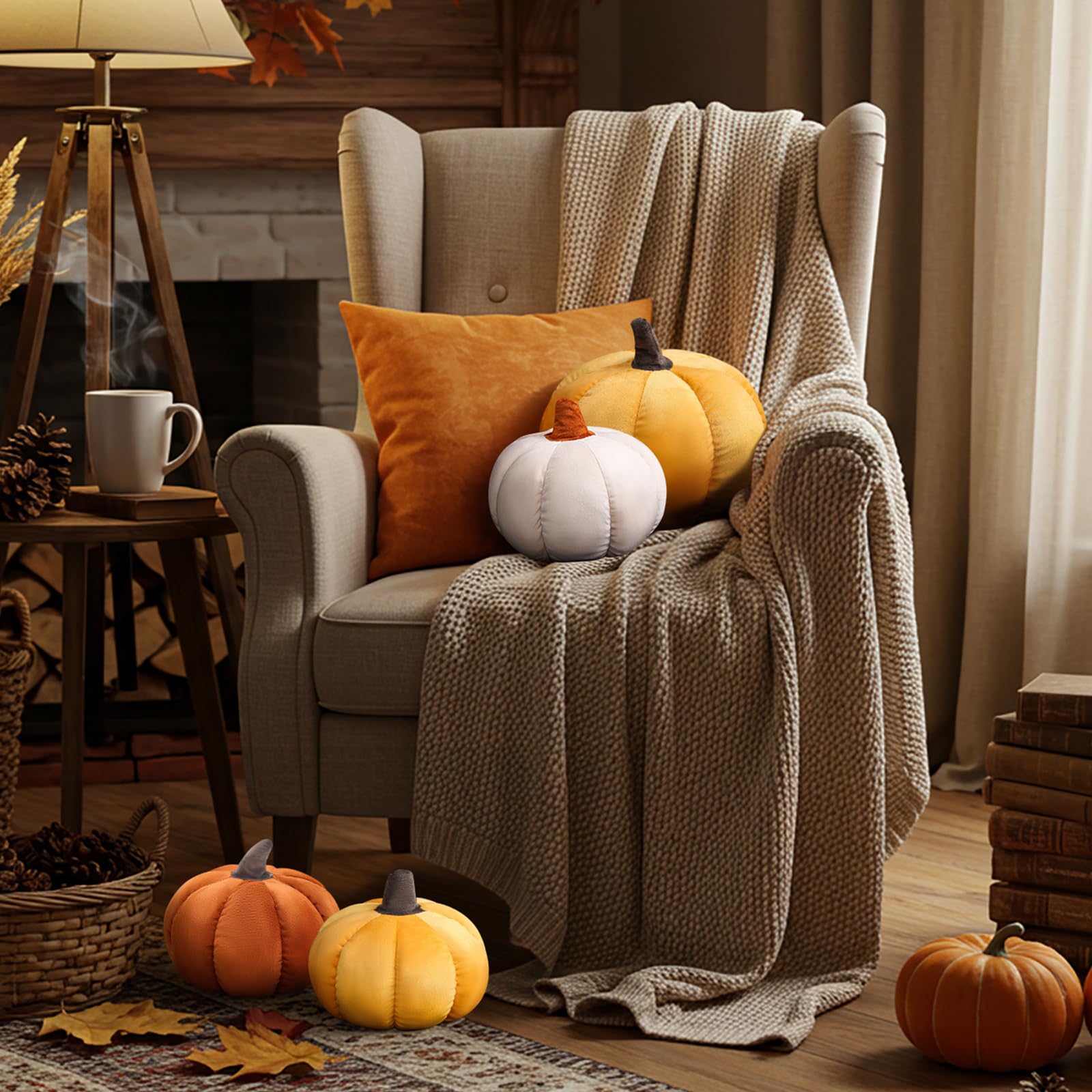Yookeer 2 Pcs Velvet 3D Pumpkin Throw Pillows White 7''+11''