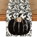 Artoid Mode Pumpkin Leaves Darkness Flower Fall Table Runner Black 13x36 Inch