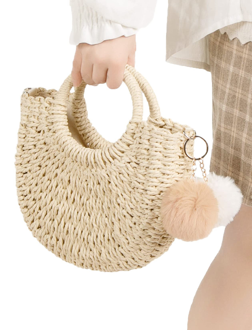 Garemcy Women's Straw Crossbody Mini Travel Shoulder Tote Bag Beige