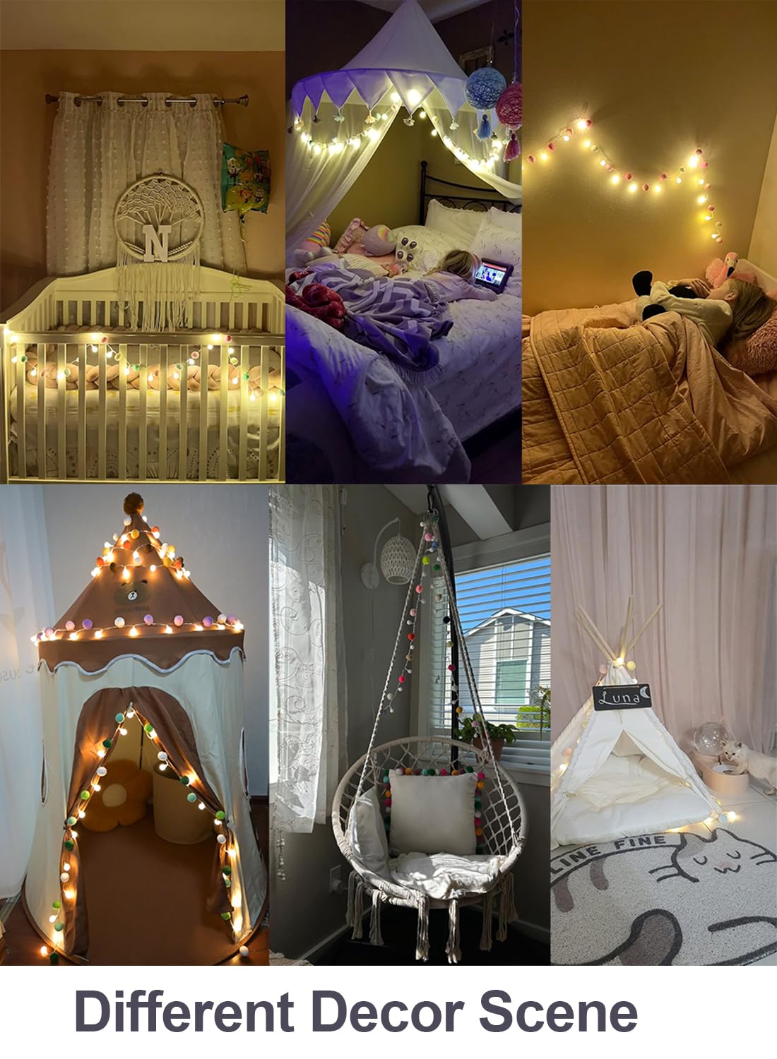 ChiRee Indoor String Lights 6.56ft 20 LED Battery Operated Warm White Pom Poms