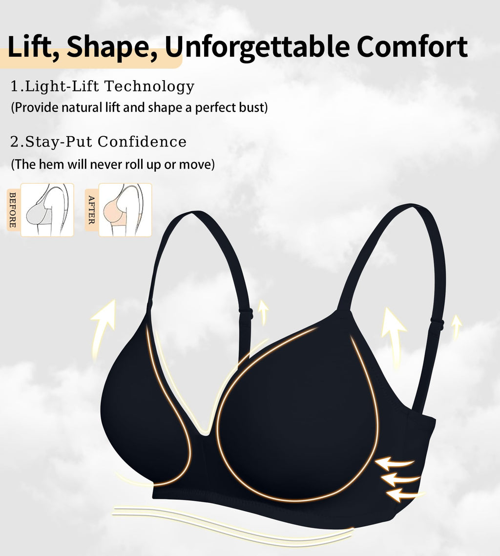 ZYQEXA Wireless Seamless Plunge Bra Black Racerback Size 38C