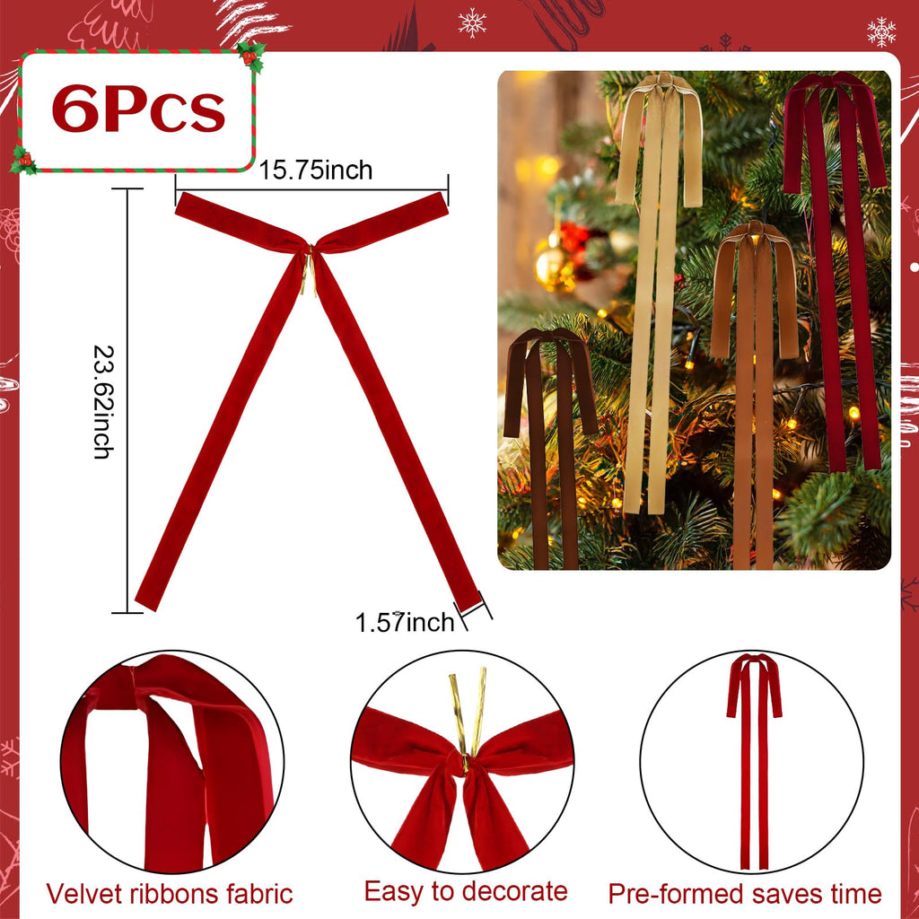 Rokkibom Camel Velvet Ribbon Bows 6 PCS Large 23.5x15.5 Inch Christmas
