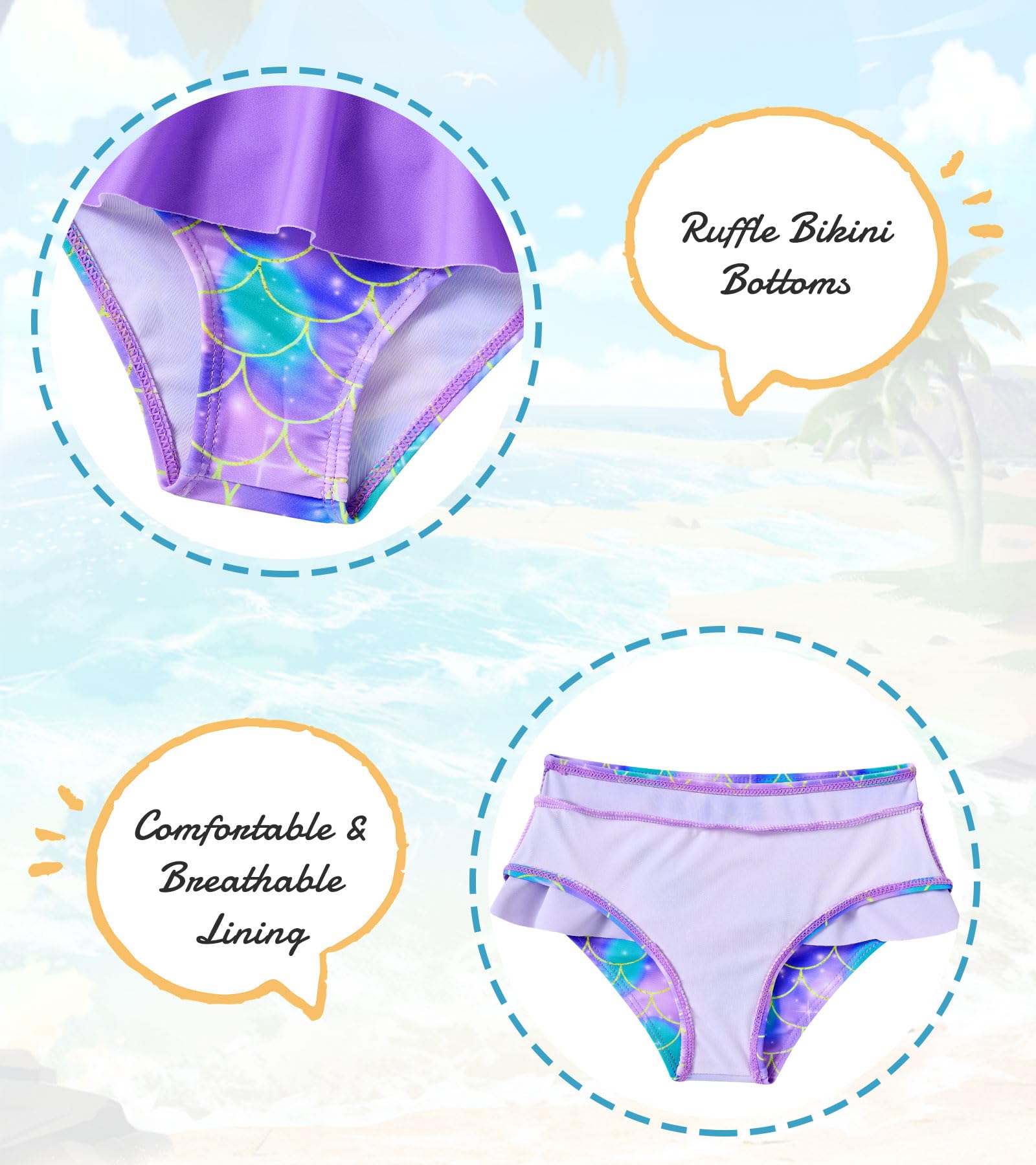 RAISEVERN Girls 2-Piece Mermaid Swimsuit Rash Guard Set A-mermaid-01 Size 3T