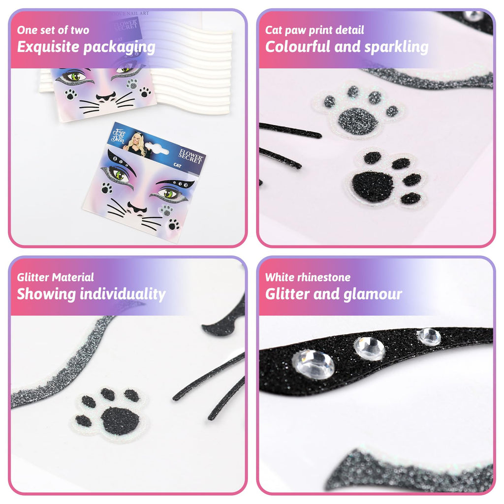 Totelux Cat Face Glitter Tattoos Stickers Temporary Tattoo 2Pcs