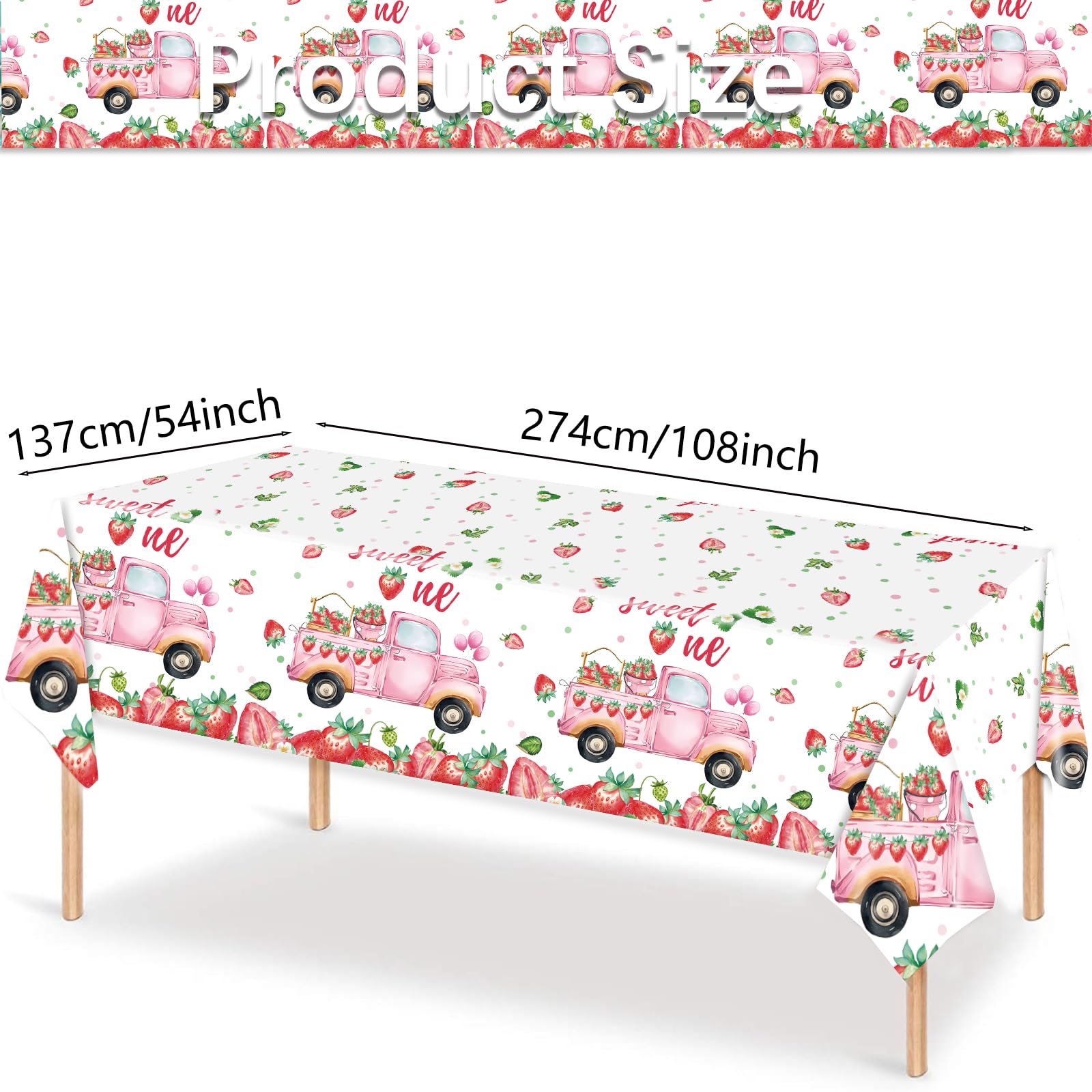 PHOGARY 3 PCS Strawberry Tablecloth Plastic Party Decor Pink 108x54in