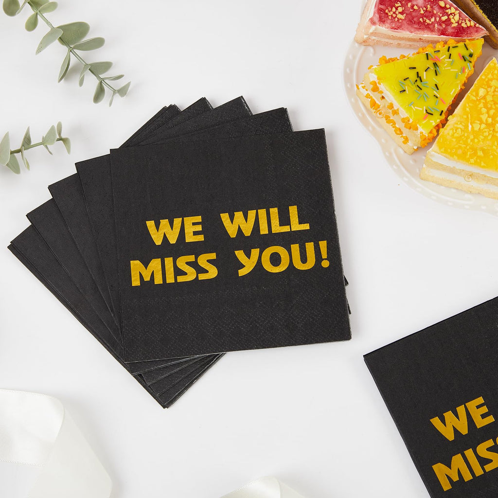 Sllyfo Retirement Party Napkins 5x5in 50PK Black Gold Farewell Decor