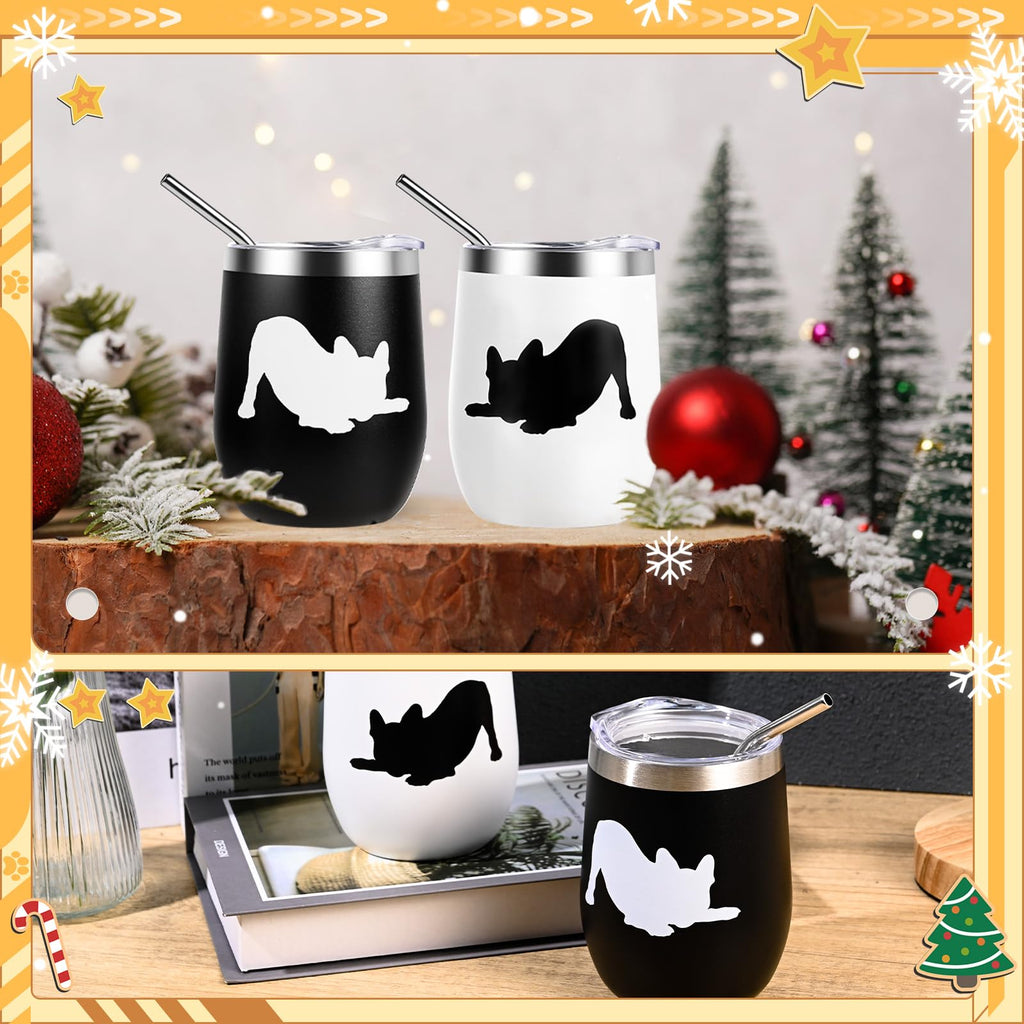 Yoiemivy French Bulldog Insulated Wine Tumbler Set 2, 12oz, Christmas Gift