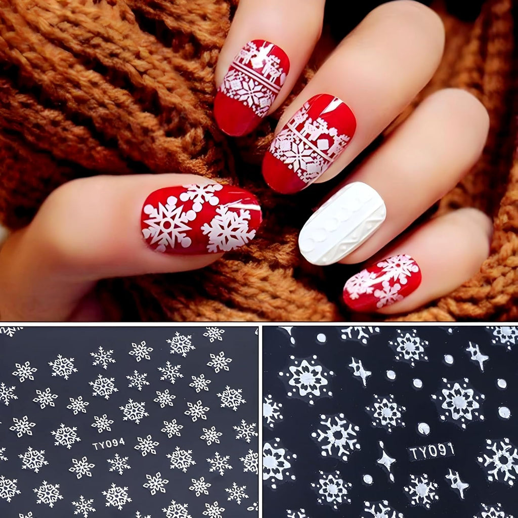 12 Sheets Snowflake Nail Art Stickers 3D Self Adhesive Winter Nail Decals