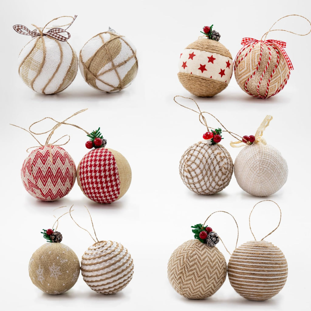 Juncox 12 Pcs Burlap Christmas Ball Ornaments 3.15in Rustic Natural Jute