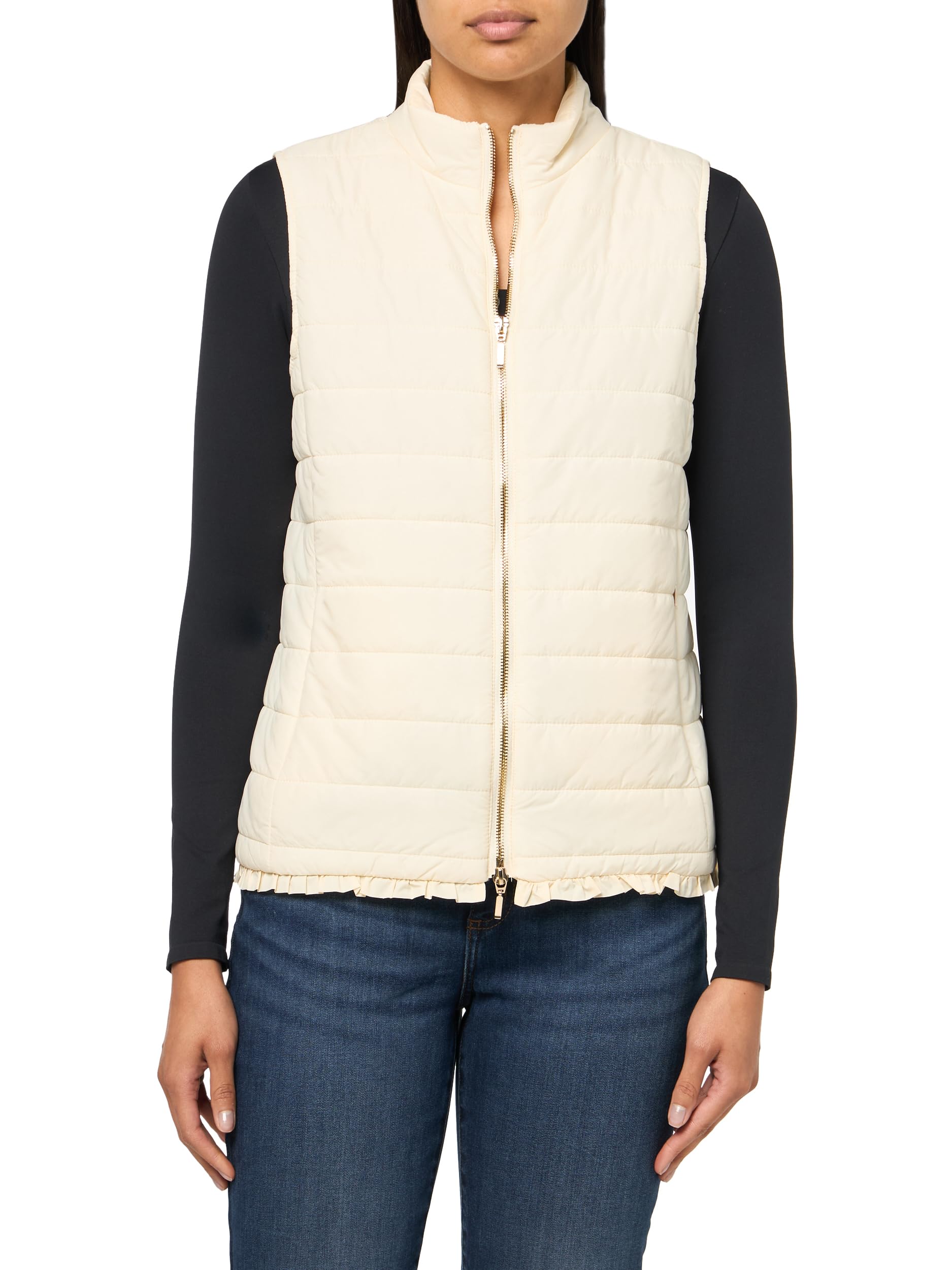 MULTIPLES Women's Plus Size Thru Collar Zip Pocket Quilted Vest, Winter White.
