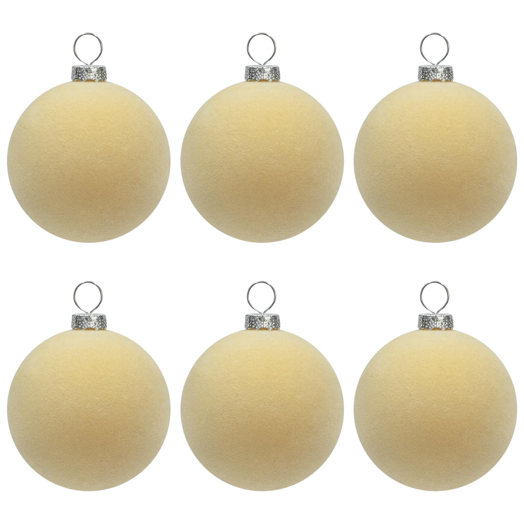 KI Store Beige Velvet Christmas Balls Ornaments 6pcs 2.36in Party Decor