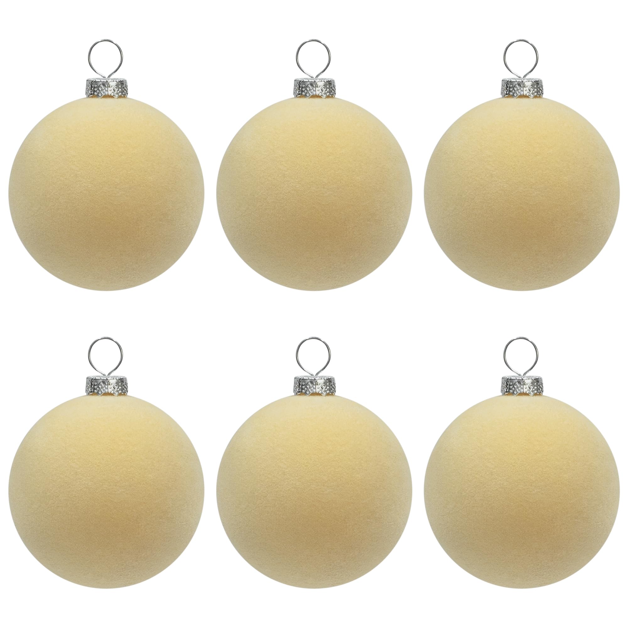 KI Store Beige Velvet Christmas Balls Ornaments 6pcs 2.36in Party Decor