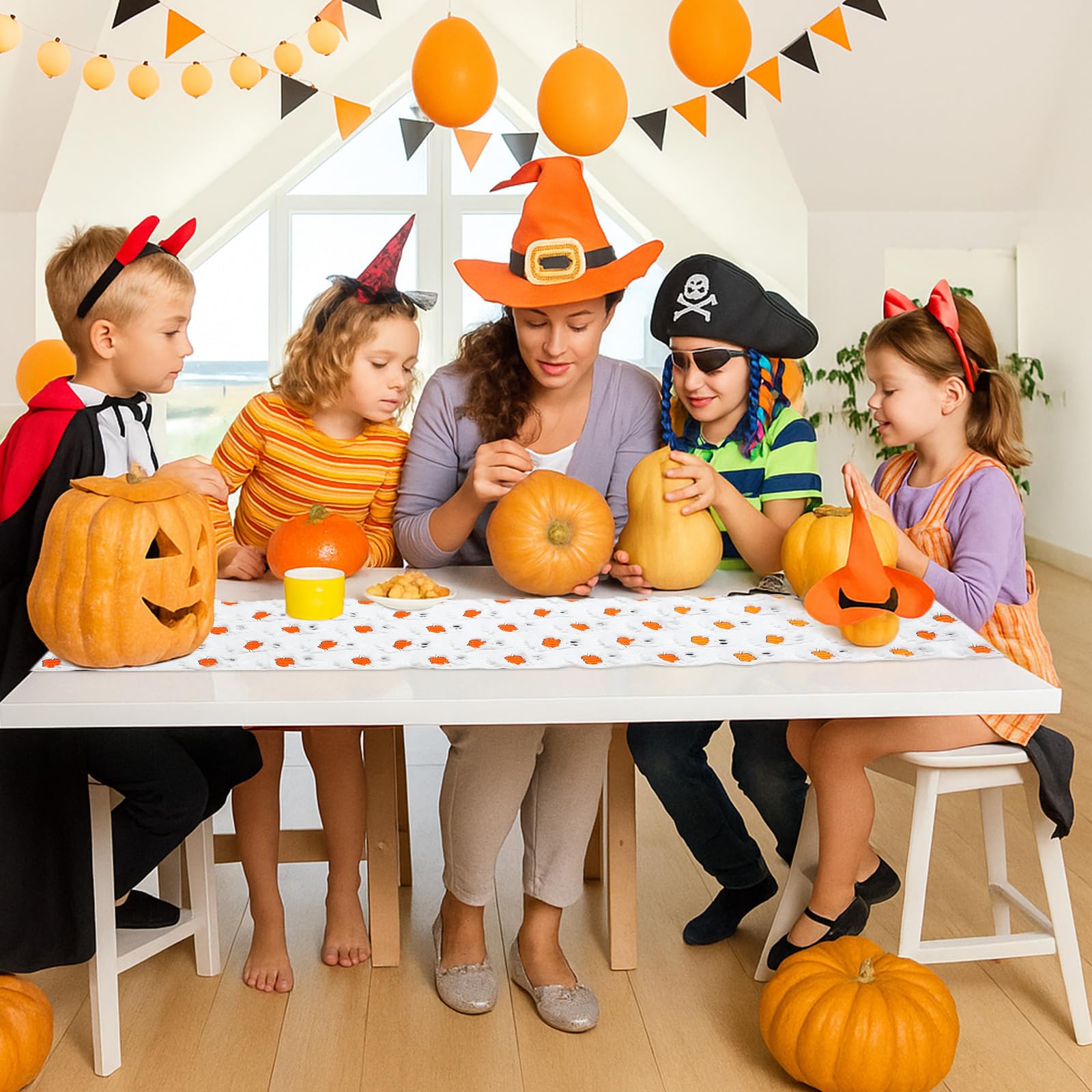 Frienda Fall Ghost Pumpkin Table Runner Ivory Plush 13x72 Inch