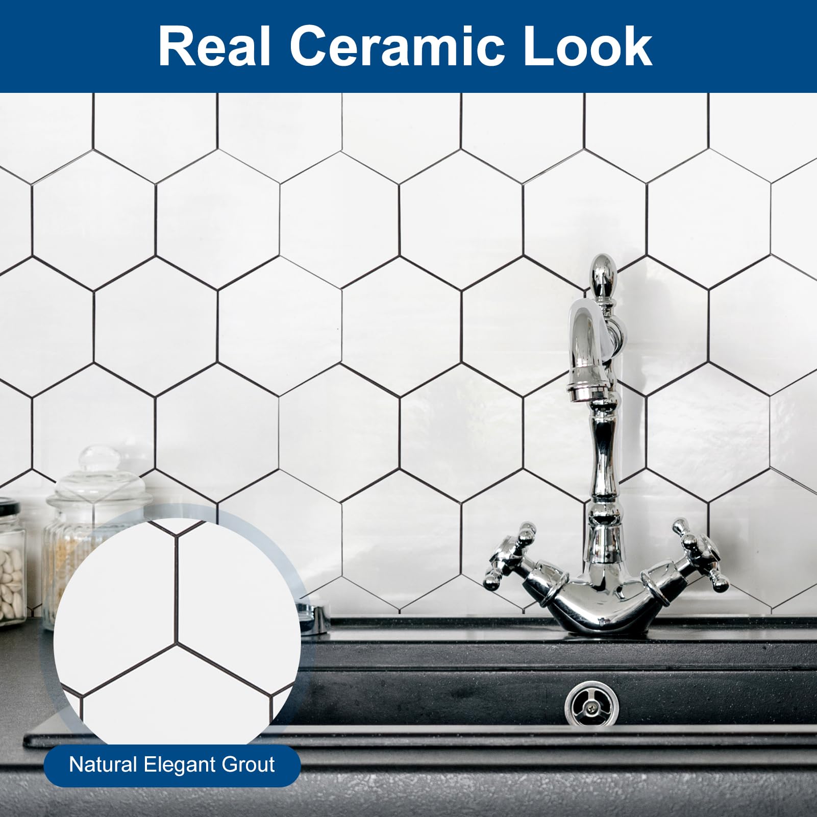 Yipscazo Hexagon Peel Stick Backsplash Tile SPC Faux Marble Pure White 1 Sheet