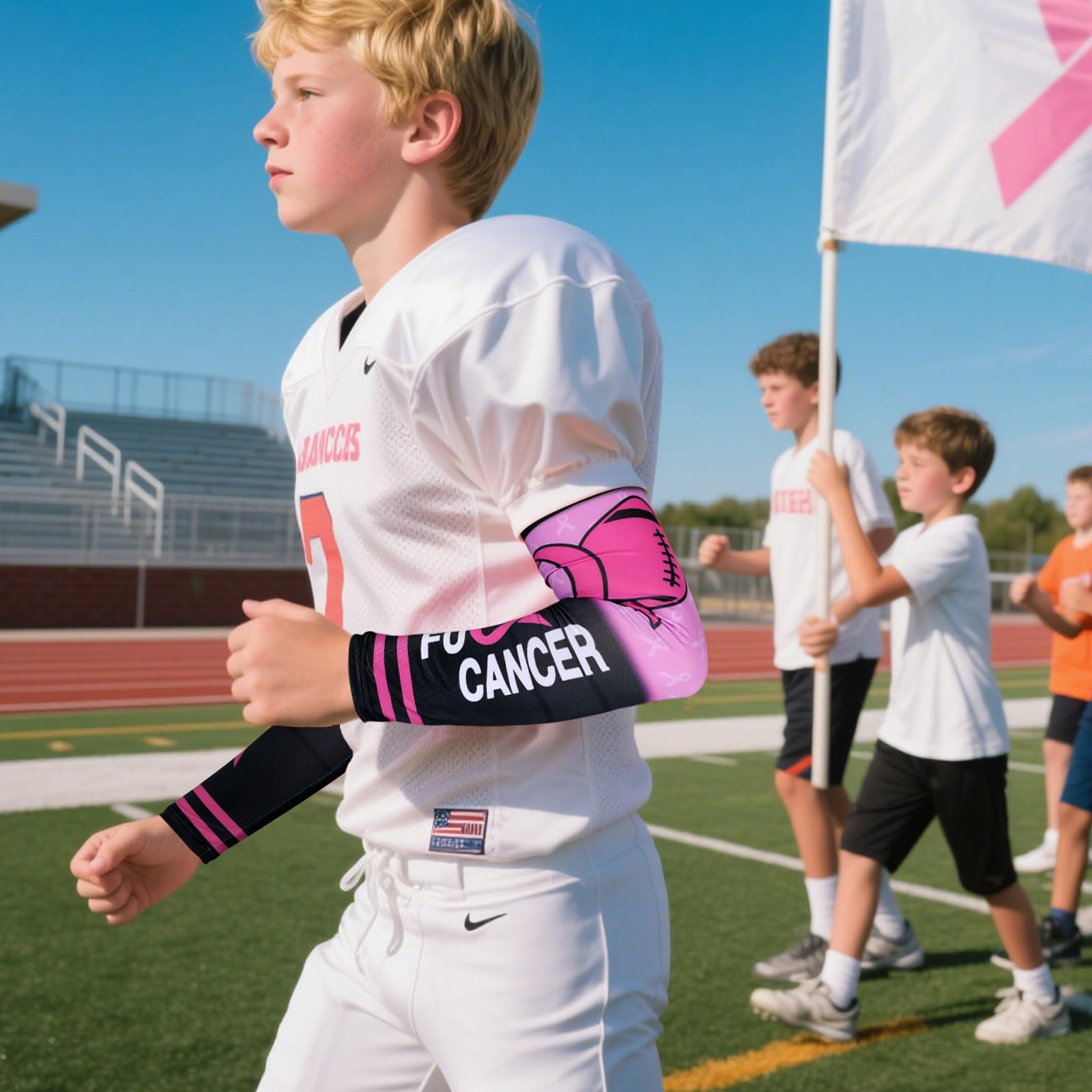 PABOBIT Breast Cancer Awareness Pink Ribbon Arm Sleeves Football 1 Pair Size