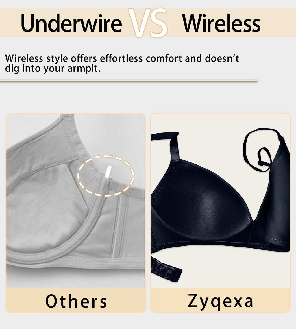 ZYQEXA Wireless Seamless Plunge Bra Black Racerback Size 38C