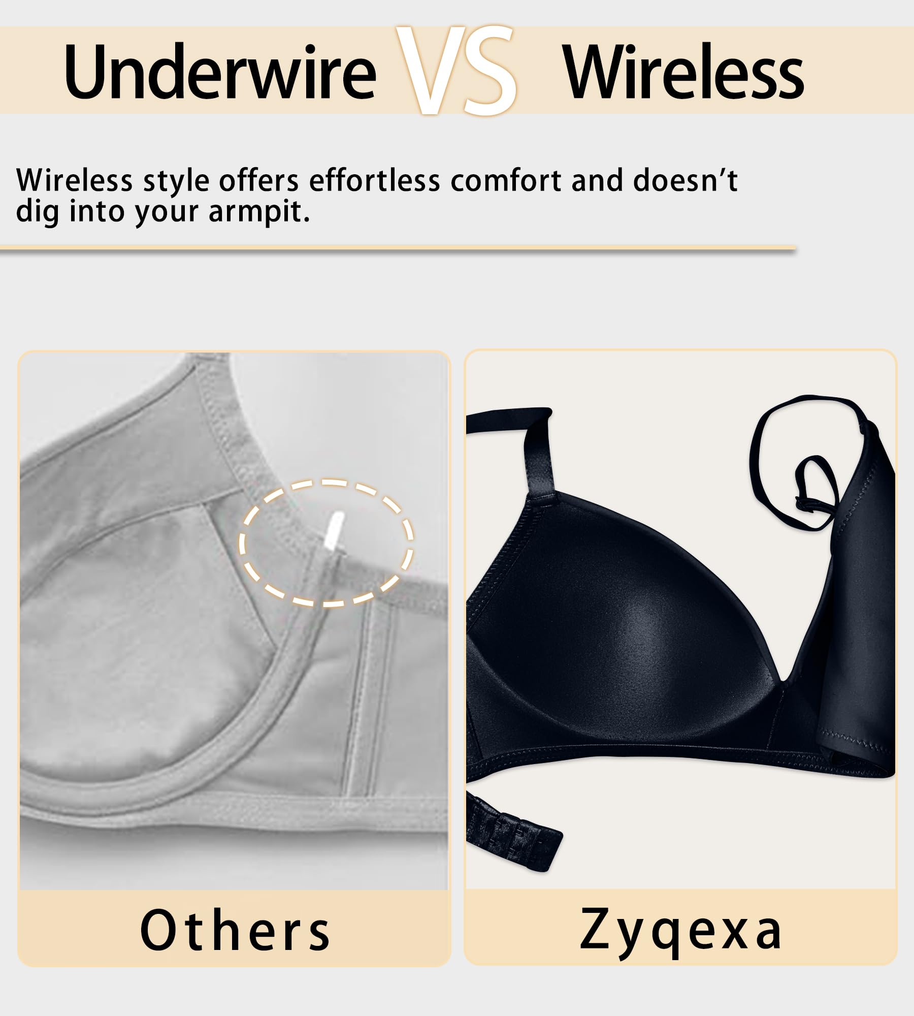 ZYQEXA Wireless Seamless Plunge Bra Black Racerback Size 38C