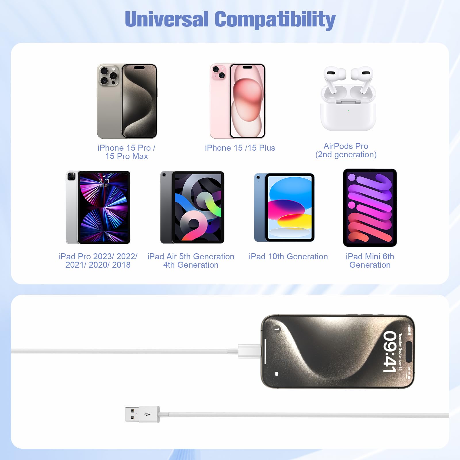 Eettvekd Carplay Cable USB A to USB C for iPhone 16/15 Pro Max iPad 3FT