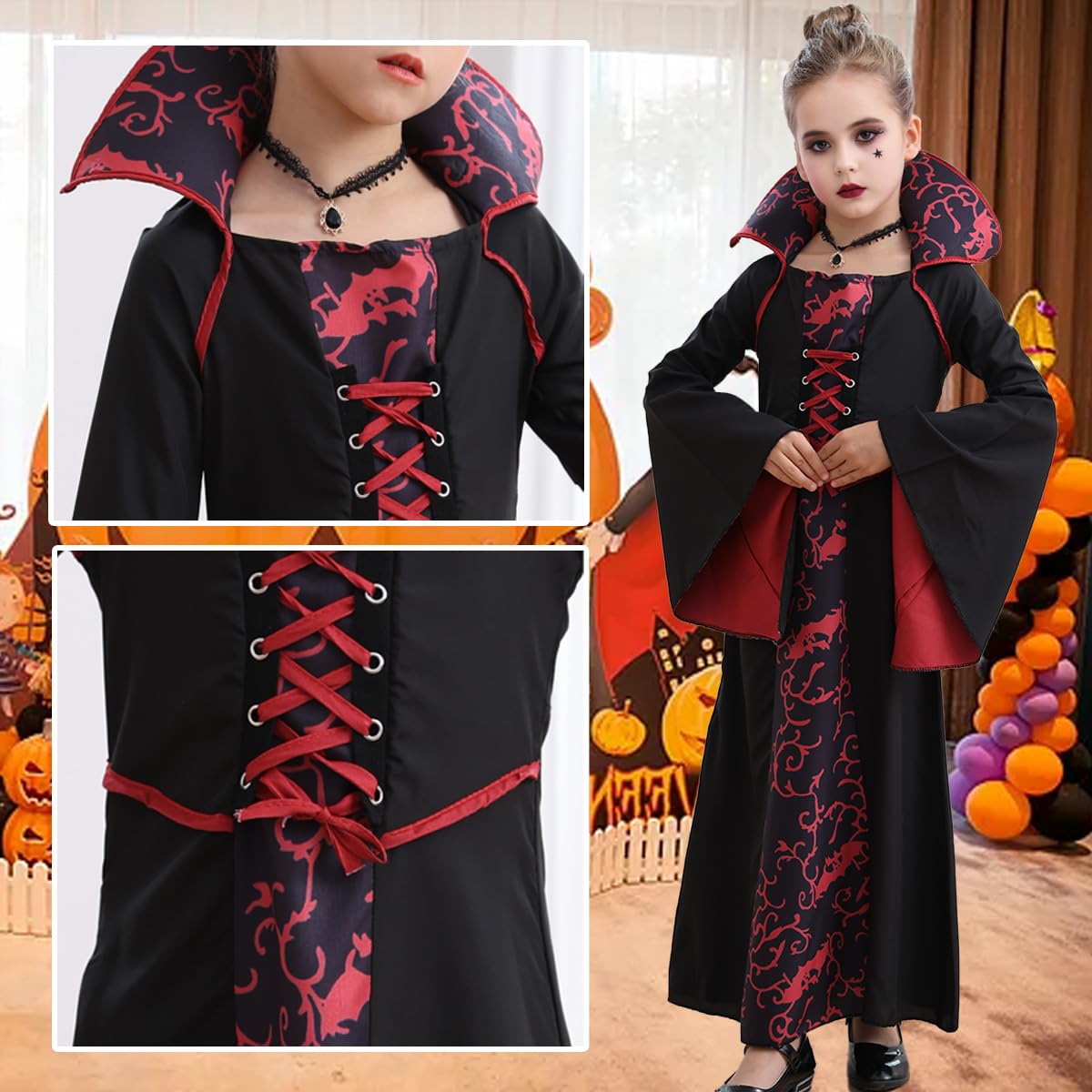 iTVTi Girls Vampire Costume Black Dress Halloween Cosplay 6-7 Years Tag 140
