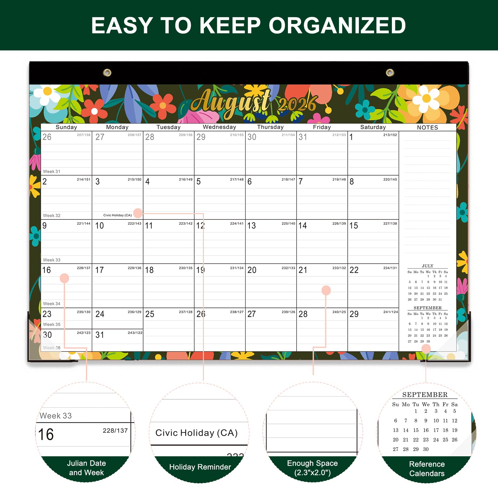Lbylyhxc 2026-2027 18-Month Desk Calendar 17x12 Flowers Jan 2026-Jun 2027