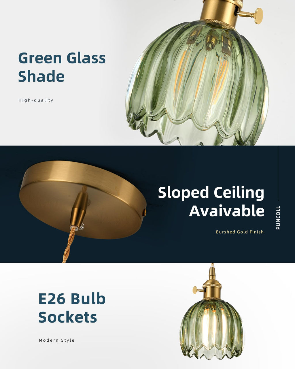 puncoll Vintage Small Pendant Light Green Glass Kitchen Island H2509-GR