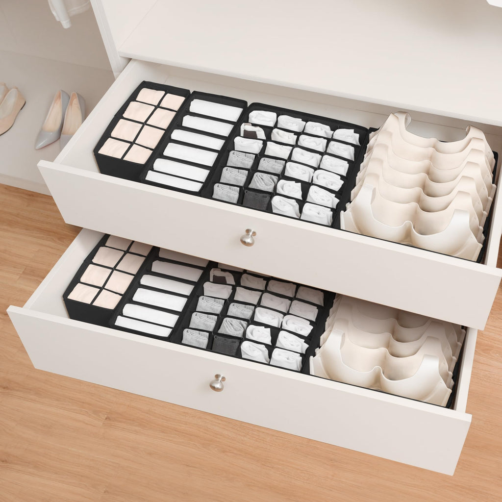 Cupic Cupid Drawer Organizer Set of 4 Foldable Black Closet Dividers