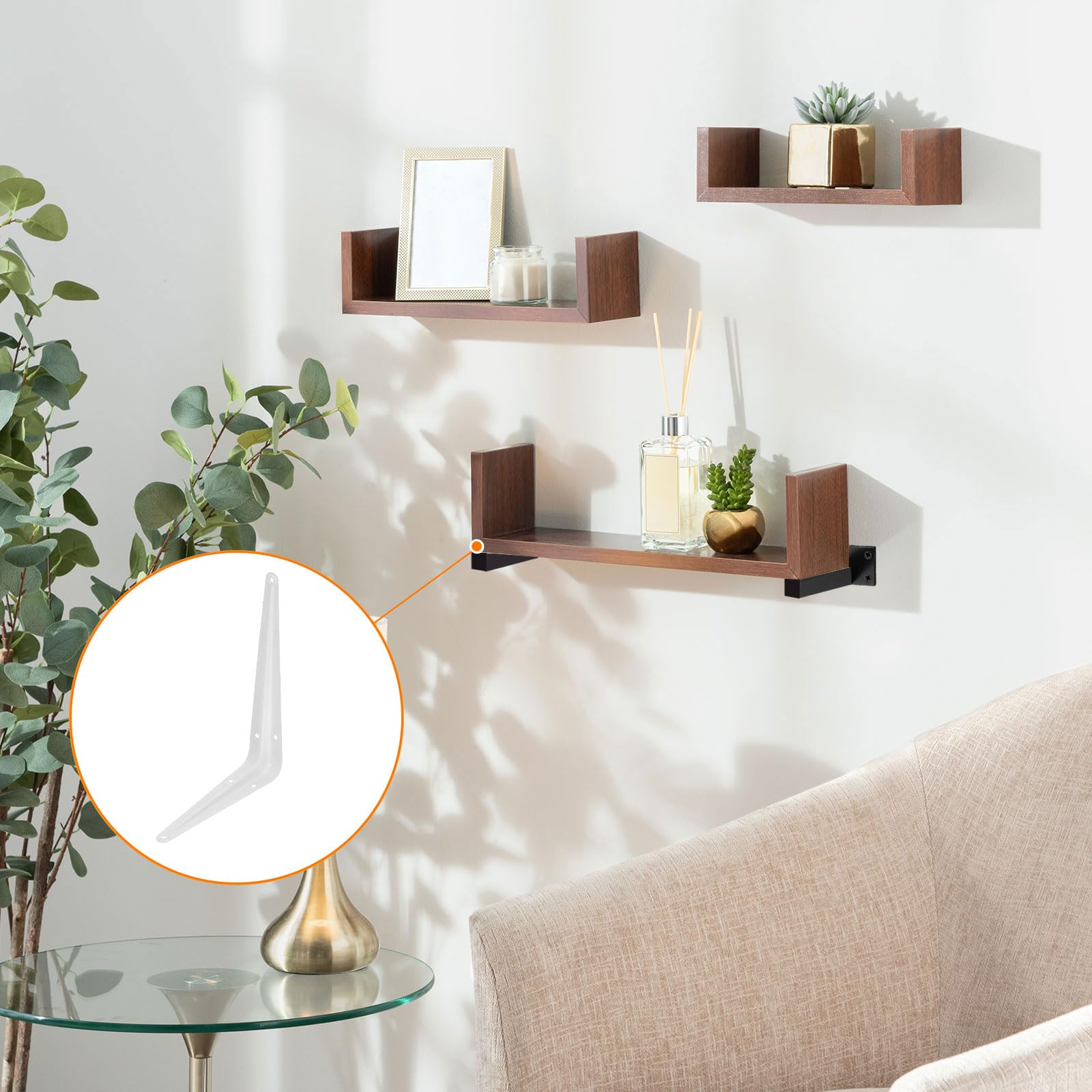 uxcell Floating Shelf Bracket 8x6in Iron L Bracket White 10 Pack