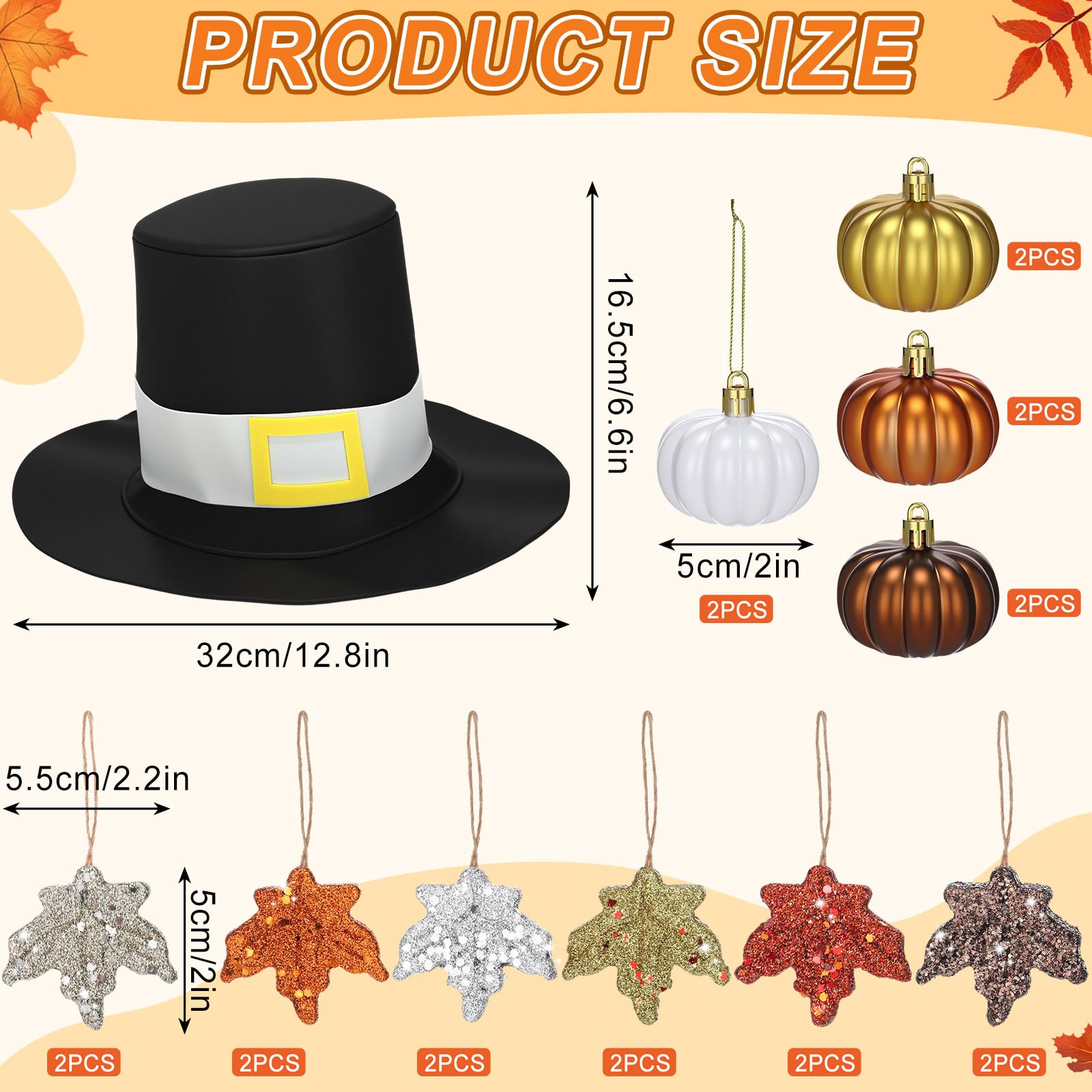 Soulchen 39 Pc Fall Thanksgiving Tree Ornaments Set Orange Brown Gold